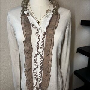 Others Follow Long Sleeve Top with Ruffle Detail - Cream and Brown